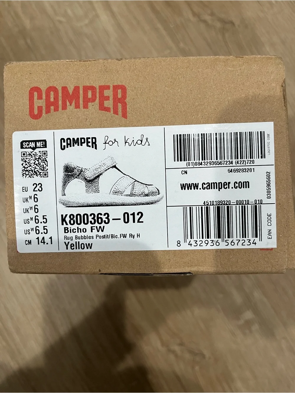 Camper Kids Yellow Suede Closed-Toe Velcro Sandals